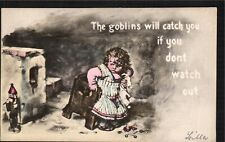Postcard Halloween Child Worried About Goblins C-1908 Posted picture
