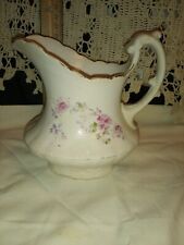 Antique pitcher jug creamer lg pink roses porcelain Victorian German? Vintage picture
