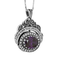 Kabbalah Pendant Ana Bekoach w/Amethyst & White Crystals CZ Sterling Silver  picture