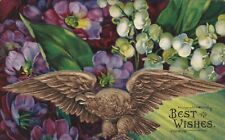 Vintage Postcard Embossed Early 1900s Beautiful Eagle Bird Flowers Best Wishes picture