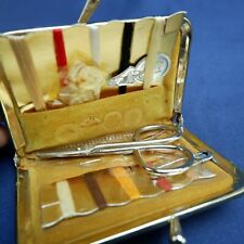 Vintage Small Sewing Kit Travel Size Gold Tone Pattern picture
