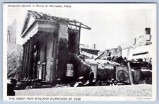 1938 HURRICANE DAMAGE NEW ENGLAND UNITARIAN CHURCH IN RUINS WORCESTER POSTCARD picture