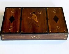 Antique Wooden Marquetry Box Gentleman In Top Hat Smoking Floral Inlaid Details picture