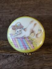 Limoges France Cat And Mouse Picnic Trinket Pill Box Gift For Cat Collectors  picture