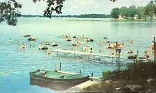 Postcard Overstreet's Resort Lake Manitou Rochester Indiana People Swimming picture