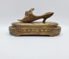 Antique Brass Fancy Lady Shoe On Pedestal Paperweight Princess Slipper Miniature picture
