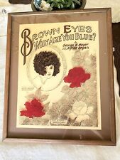 💥 Rare Reverse Painted Glass “Brown Eyes Why Are You Blue” Framed Cover Art picture