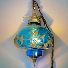 BLUE Mushroom Moriage Vintage Falkenstein Glass Hanging Light Swag Lamp Retro  picture