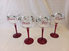 VTG Pfaltzgraff Winterberry Sentiments Cheer, Peace, Harmony, & Joy Wine Glasses picture