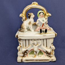 1955 Beautiful Ceramic Lidded Vanity Trinket - Little Girl Reading Dog a Book picture