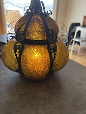 Vintage MCM Amber Crackle Caged Glass Globe Gothic Excellent Condition MCM picture