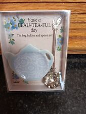GANZ  TEA BAG HOLDER AND SPOON SET - NEW - GIFT BOX Beau-tea-ful picture