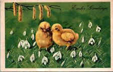 Easter Postcard Two Yellow Chicks Green Field Embossed Germany Vintage 1907 PY picture