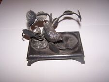 Antique ROGERS SMITH QUADRUPLE PLATE Inkwell Holder Stand with BIRD & LEAVES picture