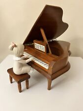 Vintage Grand Piano Wood Music Box & Porcelain Girl With Stool Lefton picture