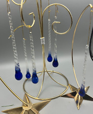 New Set of 6 Clear Glass Twist icicle ornaments with blue teardrop Giftcraft Inc picture
