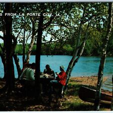 c1970s La Porte City, IA Iowa Greetings From Lunching Picnic Lakeside PC A232 picture