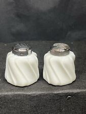 Vintage Fenton Milk Glass Salt And Pepper Shakers Metal Lids SEE PICTURES  picture