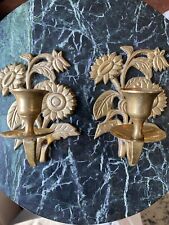 Two Vintage/ Antique Brass Sunflower Wall Candle Sconces picture