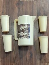 Vintage Montgomery Ward Plastic Pitcher And Cup Set Currier And Ives  No Lid picture