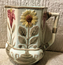 Antique Wedgwood Argenta Majolica pitcher England c1882 Hexagon sunflower/lily picture