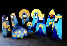 Vtg. 9 Piece Nativity Scene Wood/Paper Handmade Mexico Signed by Artist 7