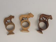 Hand Carved  Made In Kenya LIONS Napkin Rings Holders LOT Of 3 - 3.75