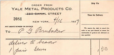 1927 Yale Metal Products Co Order Form STRASBURG PA K44 picture