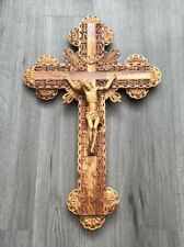 Large Olive Wood Wall Crucifix Hand Made Jerusalem Holy Land 24” Length RARE picture