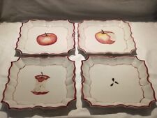 Set of 4 VIETRI Italian Plates Apple Square Vtg Hand Painted Italy Cottage Core picture