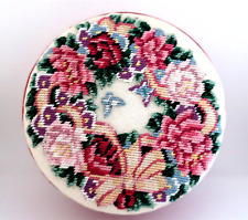 VTG PETIT POINT EMBROIDERY TRINKET BOX - NEW picture
