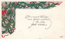 Happy New Year, Best Wishes, Good Luck, Wishbone, Mistletoe, Vintage Postcard picture