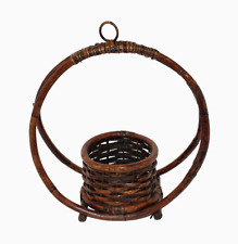 VTG Boho Bent Rattan Hoop Hanging Planter Basket Wood 13.75