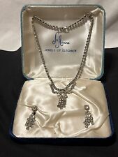 Vintage Jo Anne Rhinestone Necklace Earrings Costume Jewelry Set Never Worn picture