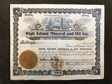 VERY RARE 1901 High Island Mineral and Oil Co. Stock Certificate Galveston Texas picture