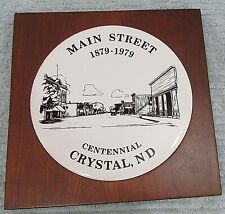 Vintage 1879-1979 Crystal ND Centennial North Dakota Ceramic Wood Trivet FREE SH picture