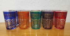 Vtg MCM Moroccan Tea Glasses Set of 10 Assorted Colors Alhambra Design 1950's picture