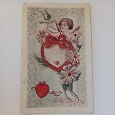 1909 VALENTINE GREETING VINTAGE POSTCARD Cupid Dove Heart Flowers Franklin STAMP picture