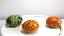 LOT OF 3 Vintage Slavic Eastern European Lacquered Wood Handpainted Egg Russian picture