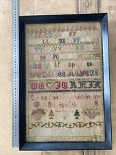Antique Framed Victorian Needlework Sampler Alphabet - Bible Quote - 1 John 4:7 picture