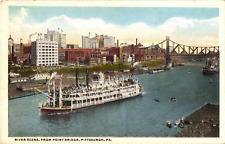 PENNSYLVANIA Pittsburgh River Point Bridge Steamboat Canoes PA Vintage Postcard picture