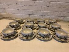 Antique Asian Porcelain Set of 12 Cups and Saucers with Hand Painted Floral Dec. picture