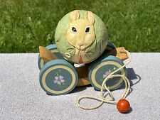 BRIERE Folk Art Pull Toy 1993 Dressed In Suit Bunny Rabbit & Cart picture