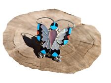 Zuni Ring, Sterling Silver Butterfly Inlay Stones Adjustable Jewelry Sz 10US picture