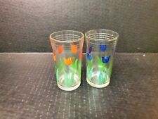 VTG 1950s Swanky Swig Juice Glasses Light Blue & Red Tulip Set 4-5oz picture