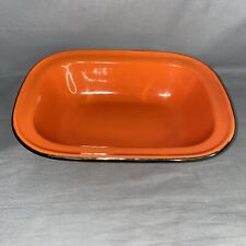 Vintage Graniteware Enamelware Rectangle Bowl Orange Dish Serving Tray picture