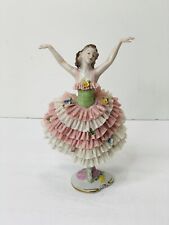 Elegant Volkstedt Germany Dresden Lace Large Ballerina Pink Porcelain Figurine picture