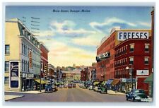1944 Main Street View Cars Freeses Building Bangor Maine ME Vintage Postcard picture