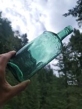 1890s Beautiful Emerald Green Whittled Whiskey Flask◇ Antique UK Liquor Bottle picture