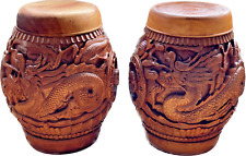 VINTAGE CARVED ASIAN WOOD STOOLS DRAGON AND PHOENIX picture